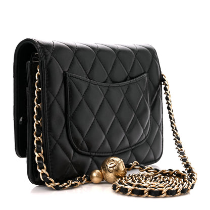 Chanel Lambskin Quilted CC Pearl Crush Wallet on Chain WOC Black 4 of 13
