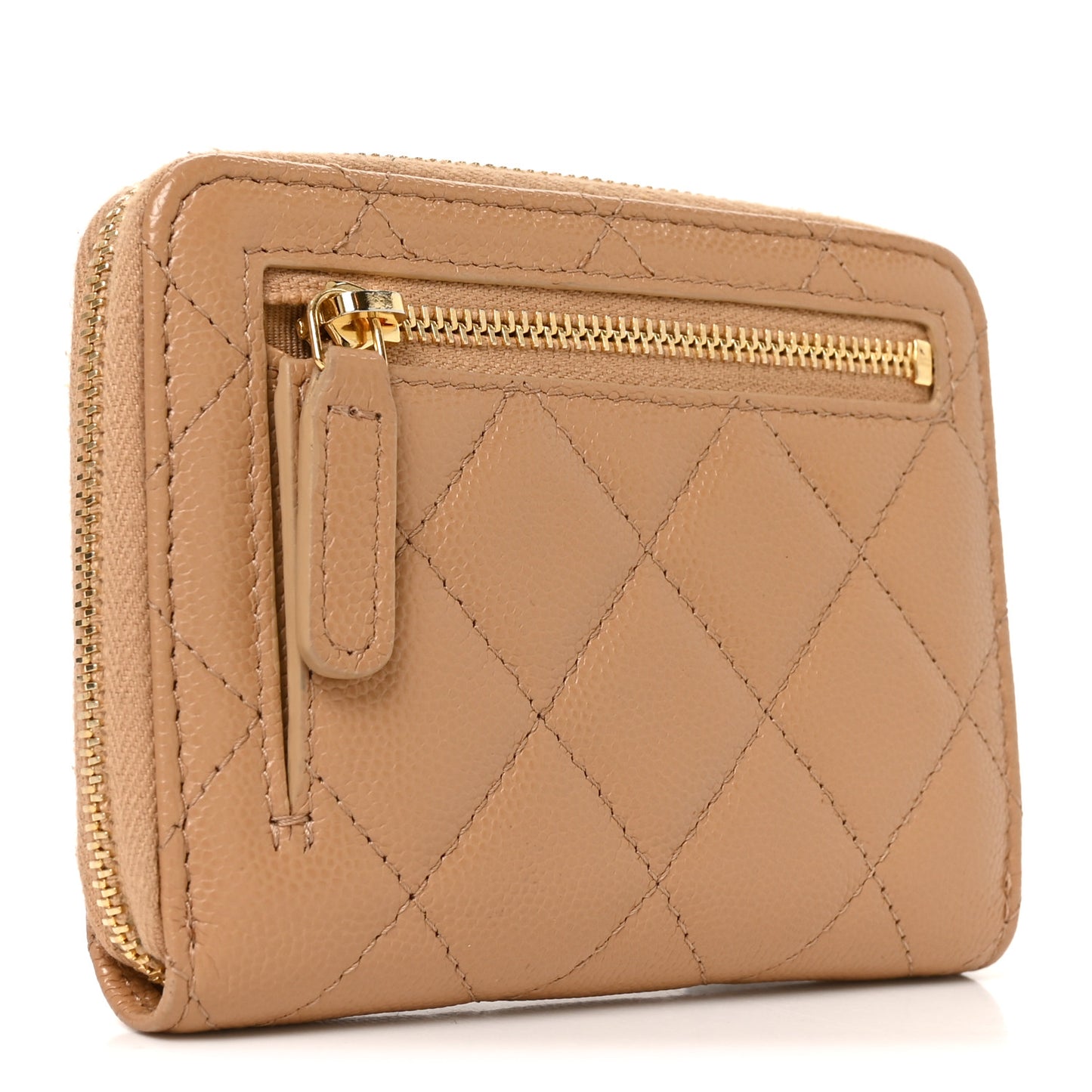 Caviar Quilted CC Flap Card Holder Beige