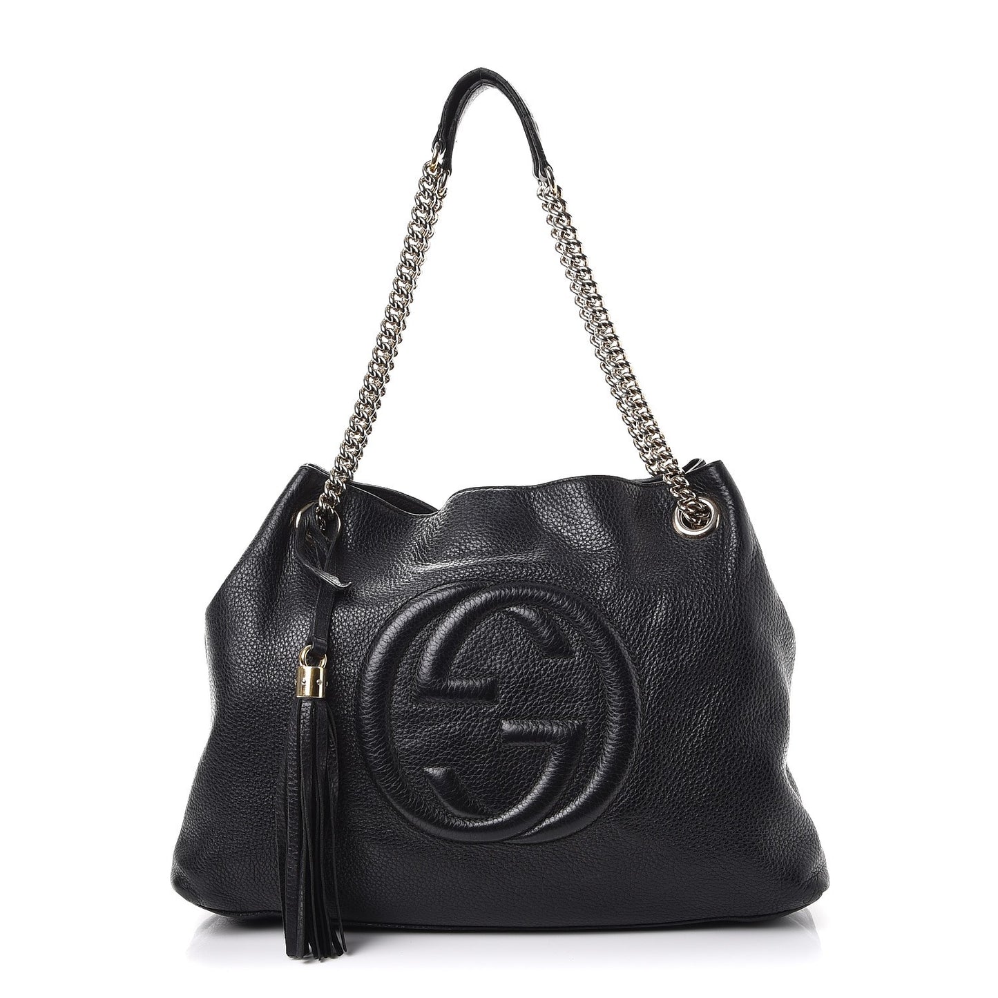 Pebbled Calfskin Medium Soho Chain Shoulder Bag Black