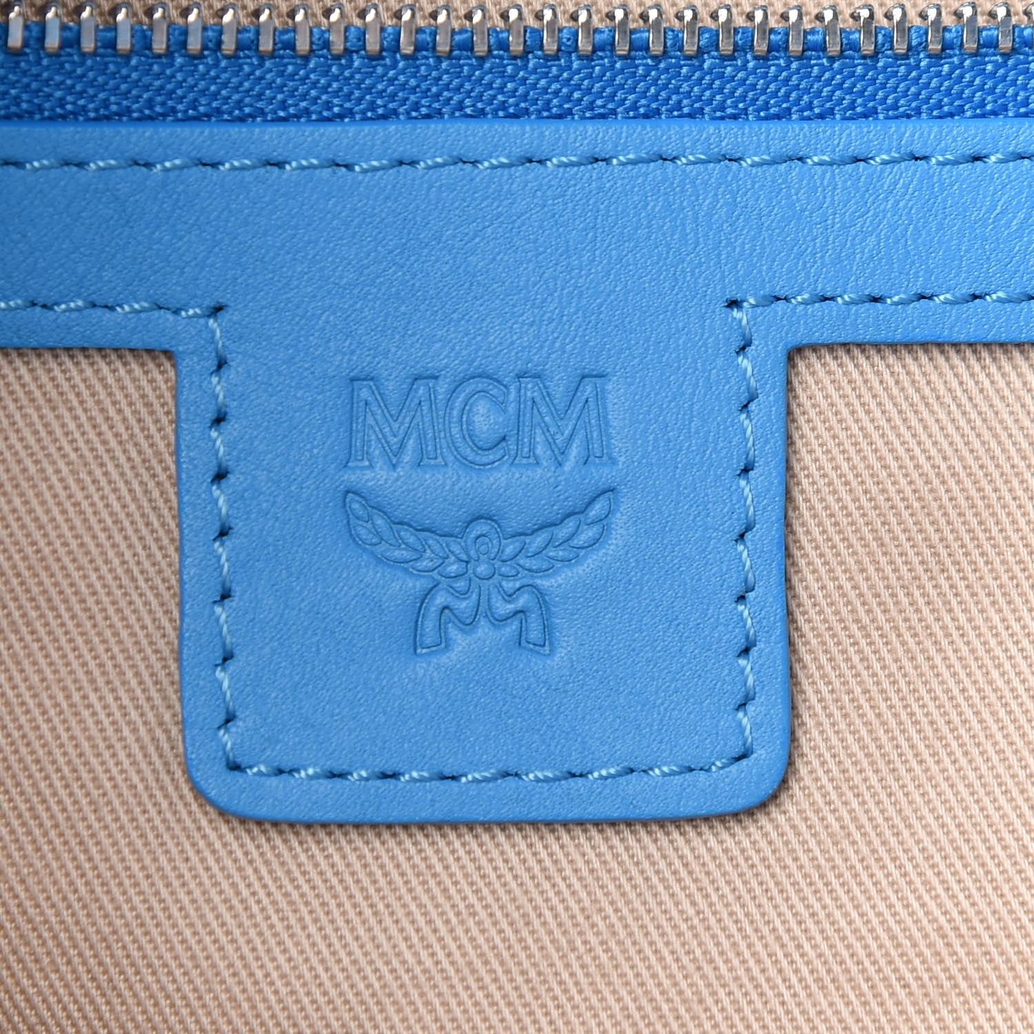 MCM Canvas Stripe Ilse Medium Shopper Tote Blue Cobalt 8 of 9