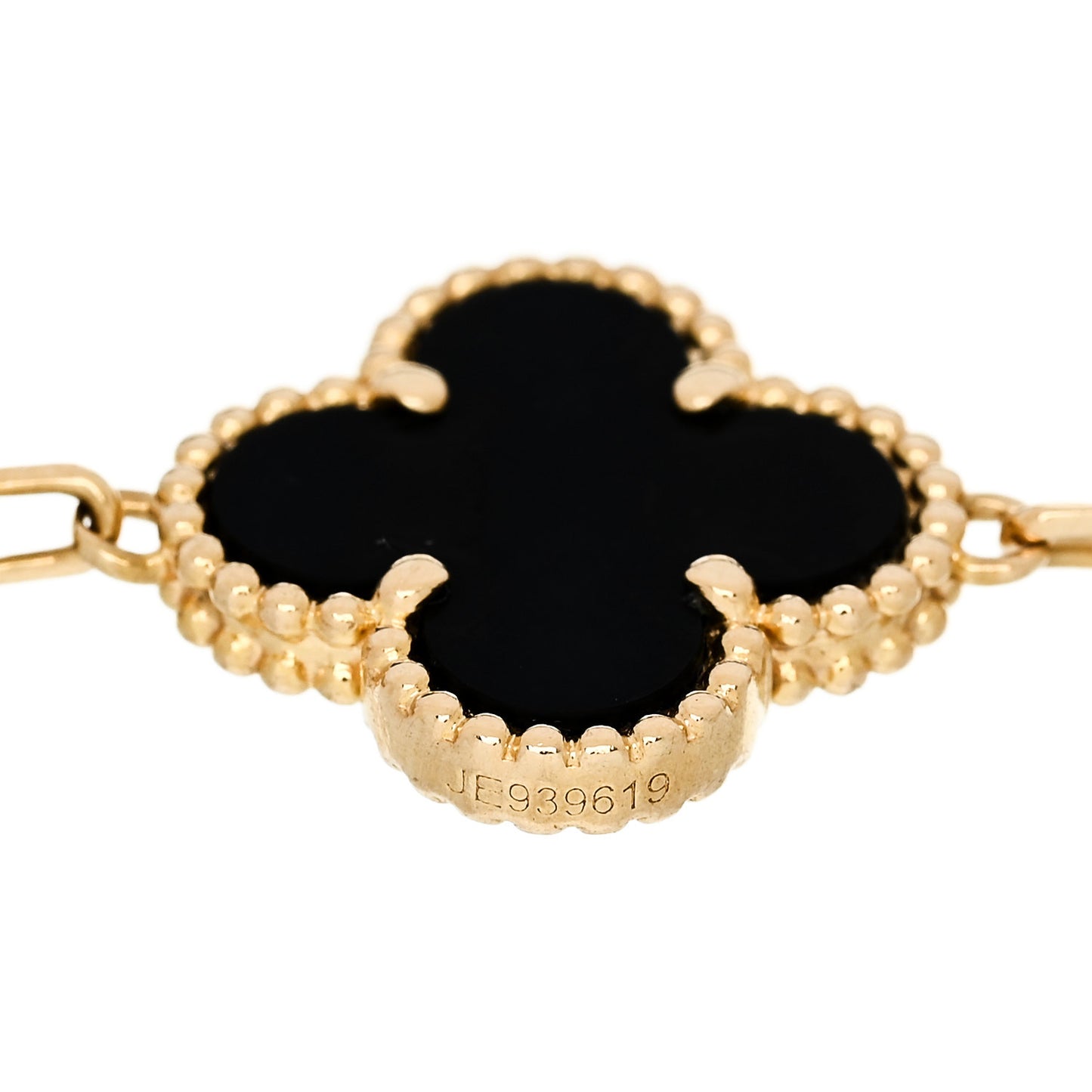 18K Yellow Gold Black Onyx 5 Motifs Vintage Alhambra Bracelet