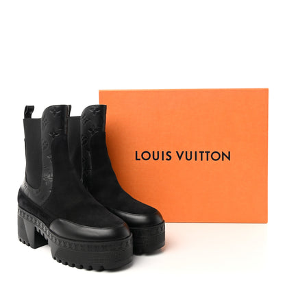 Louis Vuitton LOUIS VUITTON Suede Laureate Platform Chelsea Boot 37.5 Black 11 of 11