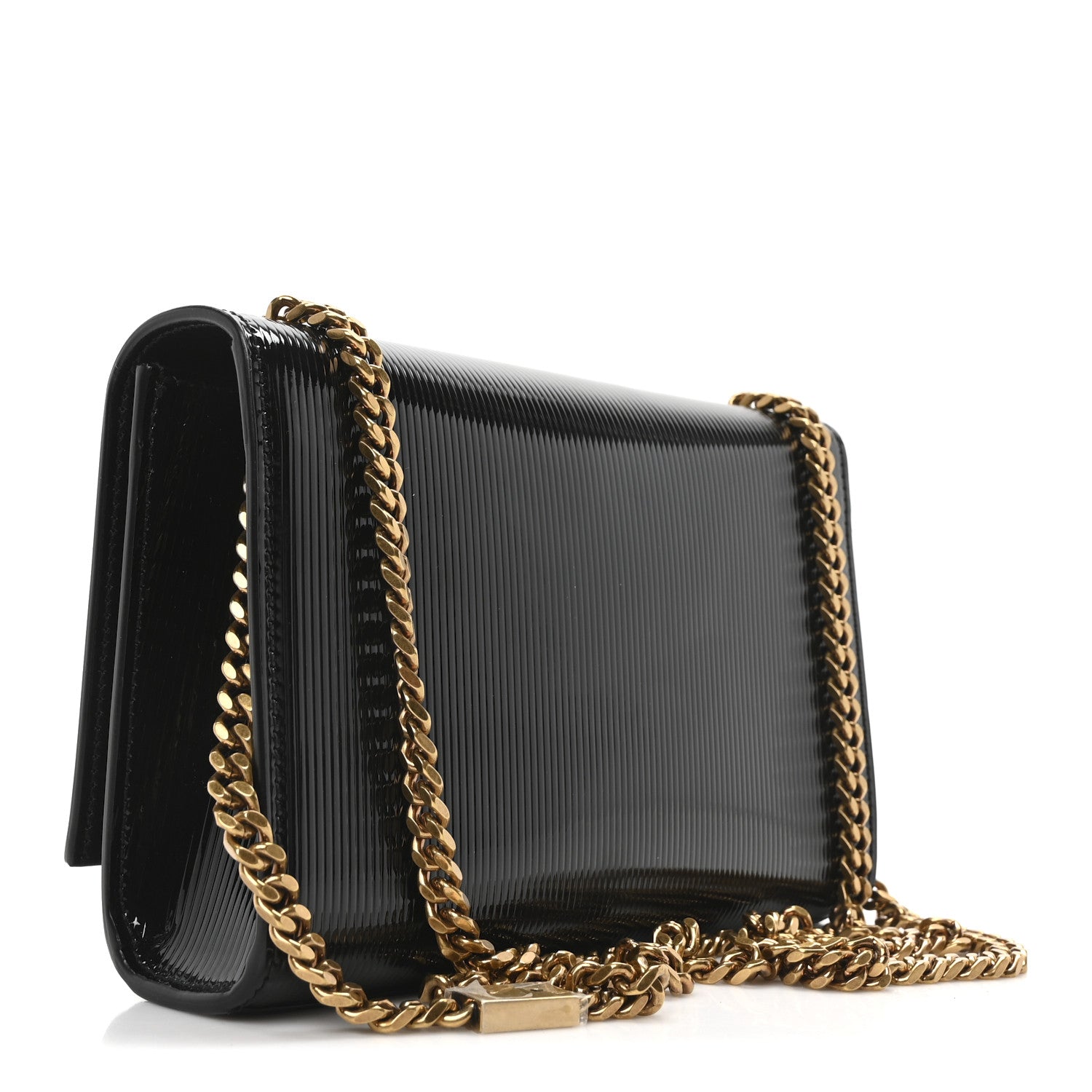 Saint Laurent Patent Linear Embossed Small Classic Monogram Kate Tassel Satchel Black 3 of 10