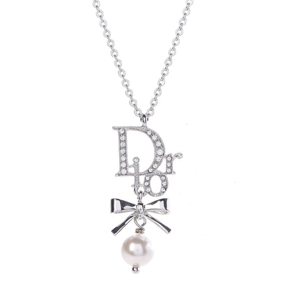 Christian Dior Crystal Pearl Dior Logo Necklace Silver 4 of 5