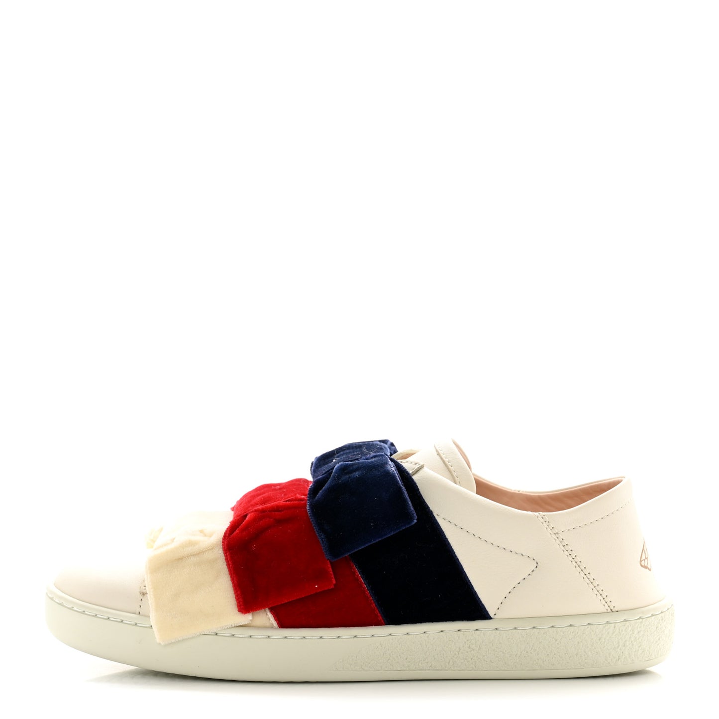 Calfskin Velvet Womens Bow Ace Sneakers 35 White