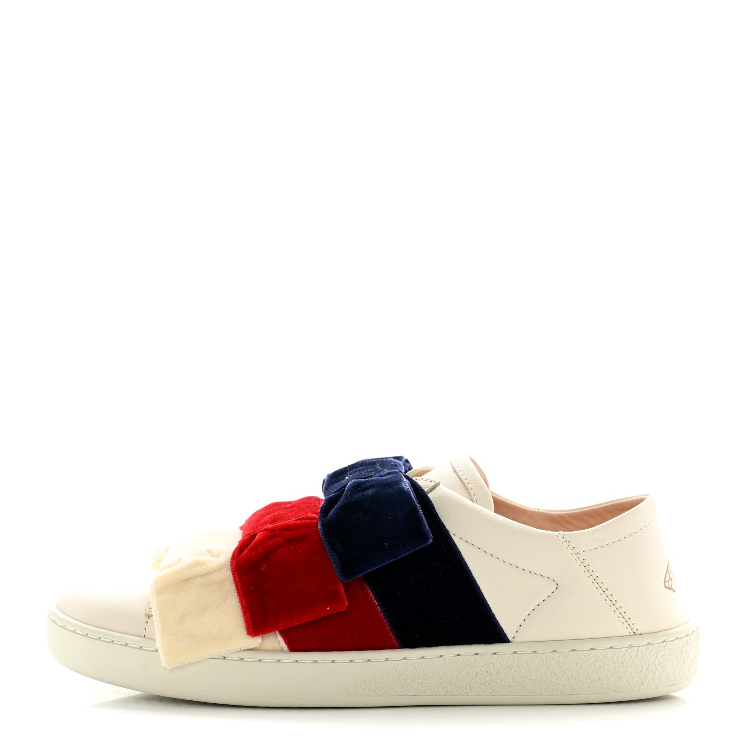 Gucci Calfskin Velvet Womens Bow Ace Sneakers 35 White 1 of 10