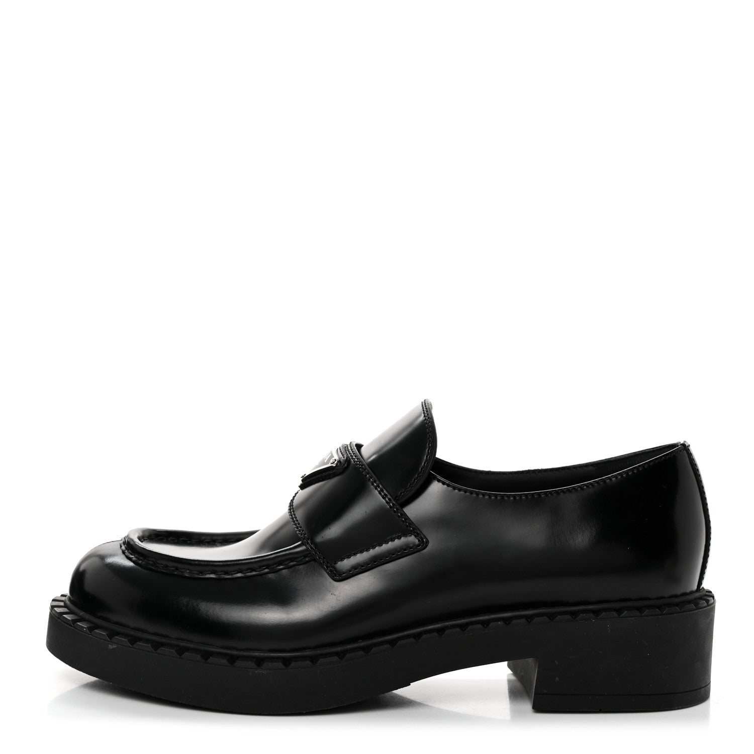 Prada Spazzolato Metal Triangle Logo 50mm Loafers 40 Black 1 of 8