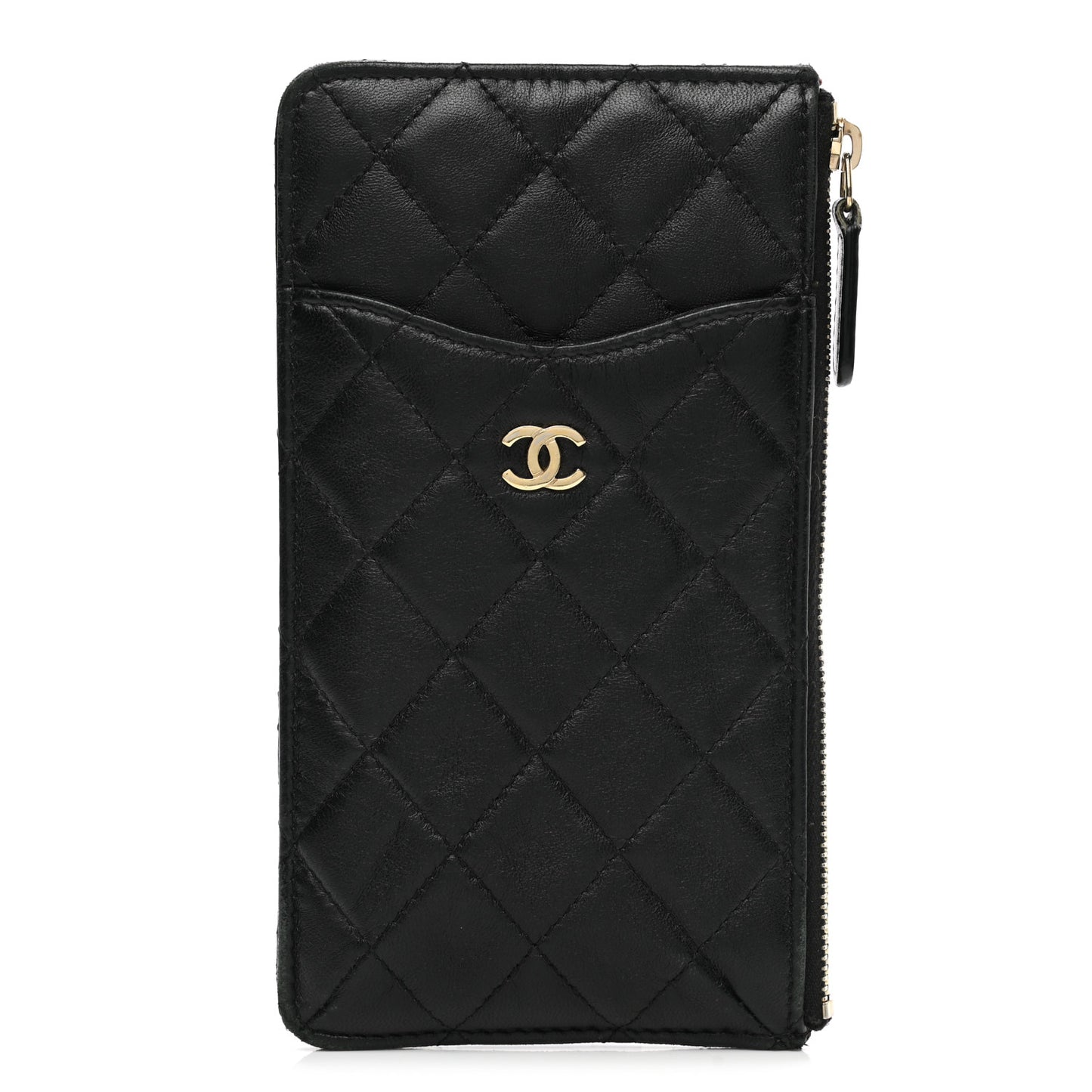 Lambskin Quilted Classic Flat Wallet Pouch Black