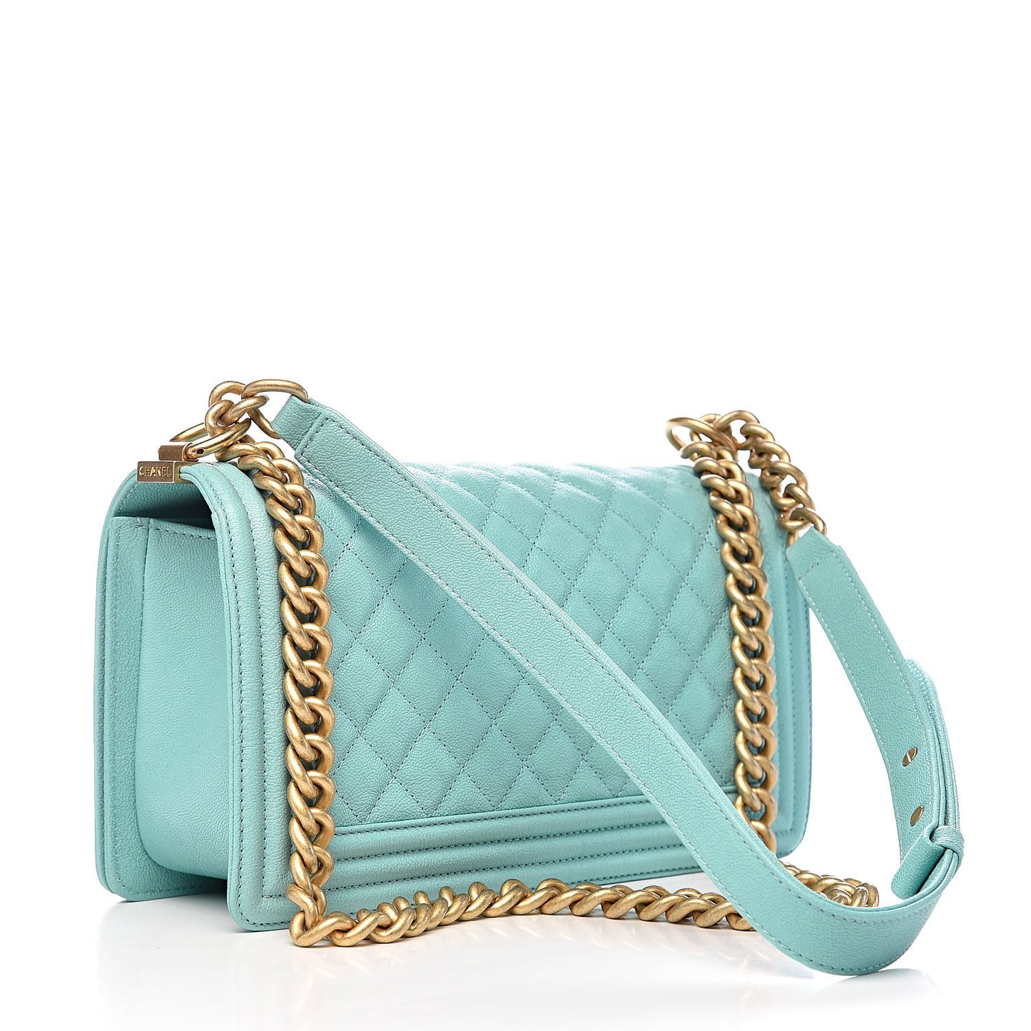 Caviar Quilted Medium Boy Flap Light Blue