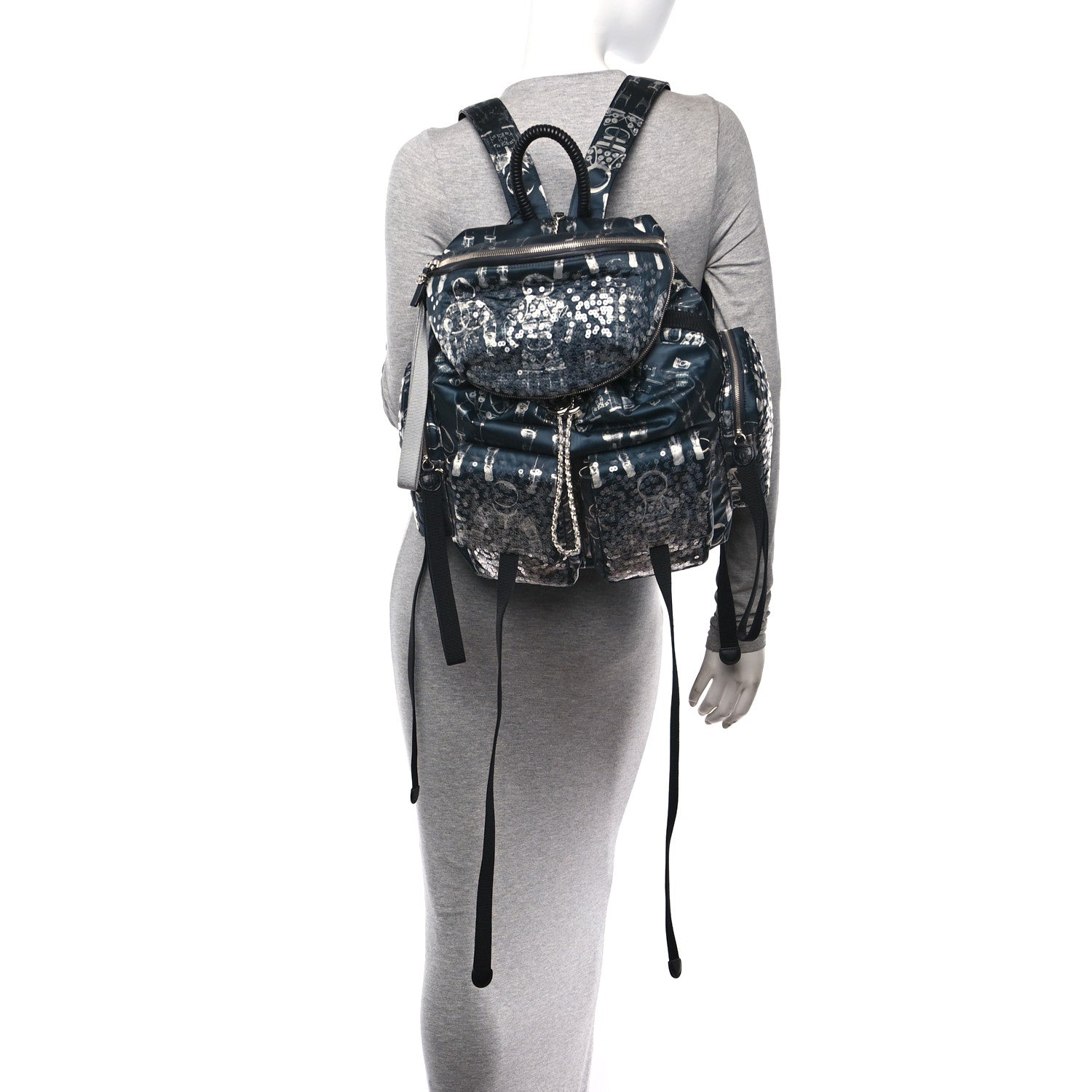 Chanel Sequin Nylon Lambskin Astronaut Essentials Backpack Black White 2 of 12