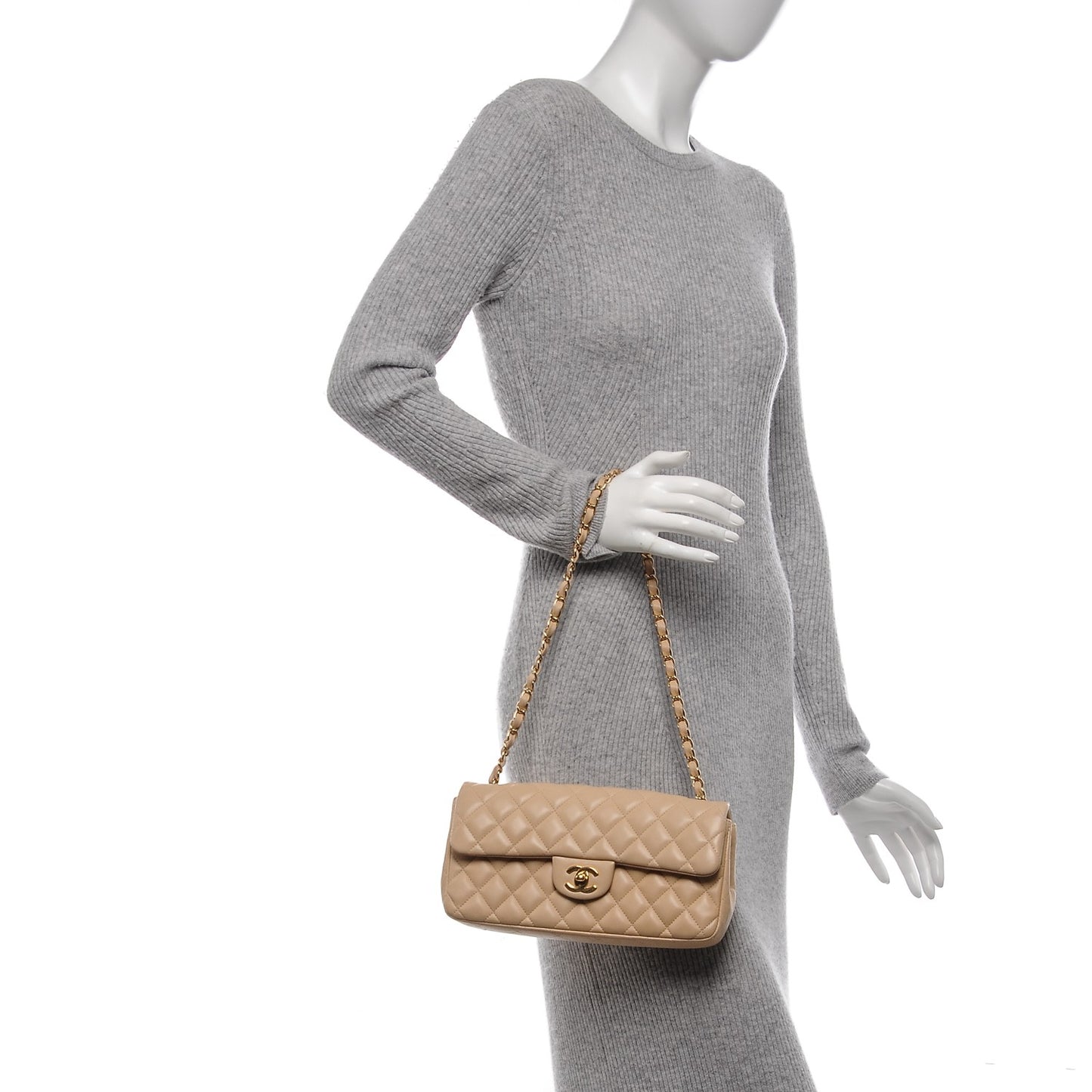 Lambskin Quilted East West Flap Beige