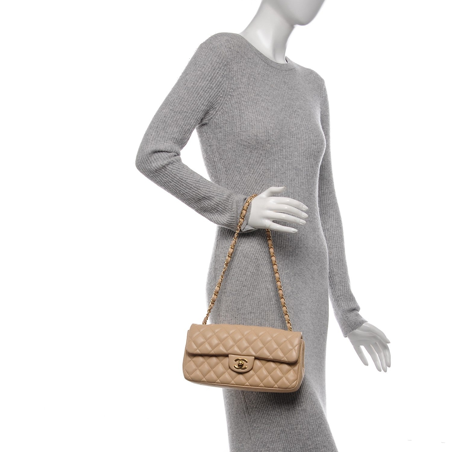Chanel Lambskin Quilted East West Flap Beige 2 of 8