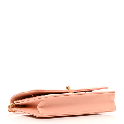 Chanel Lambskin Quilted Pearl Crush Wallet on Chain WOC Light Orange 3 of 9