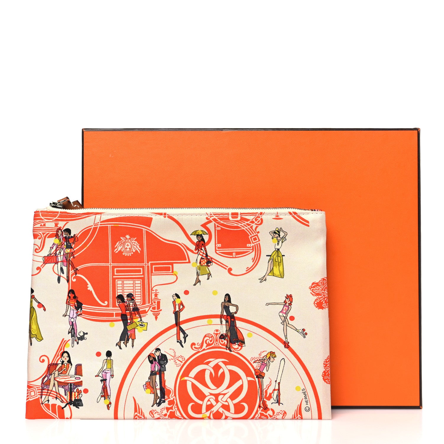 Hermes Technical Silk Ex-Libris Les Parisiennes Silky Pocket Cosmetic Case Geranium Nata Gold 8 of 8