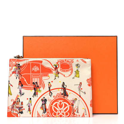Hermes Technical Silk Ex-Libris Les Parisiennes Silky Pocket Cosmetic Case Geranium Nata Gold 8 of 8