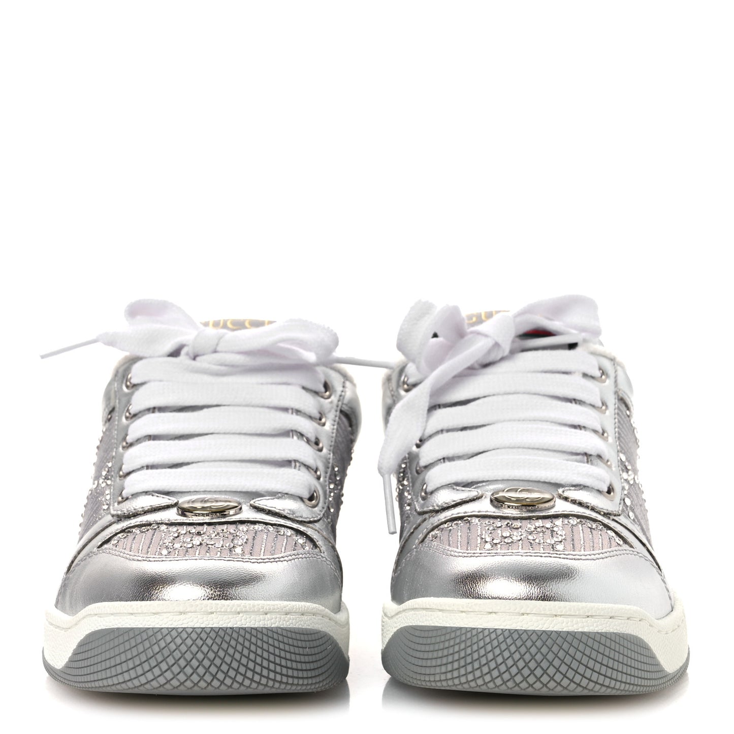 Metallic Nappa Silk Crystals Womens Screener Sneakers 35 Silver Light Grey