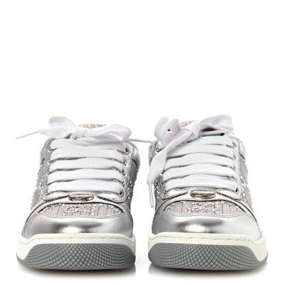 Gucci Metallic Nappa Silk Crystals Womens Screener Sneakers 35 Silver Light Grey 3 of 11