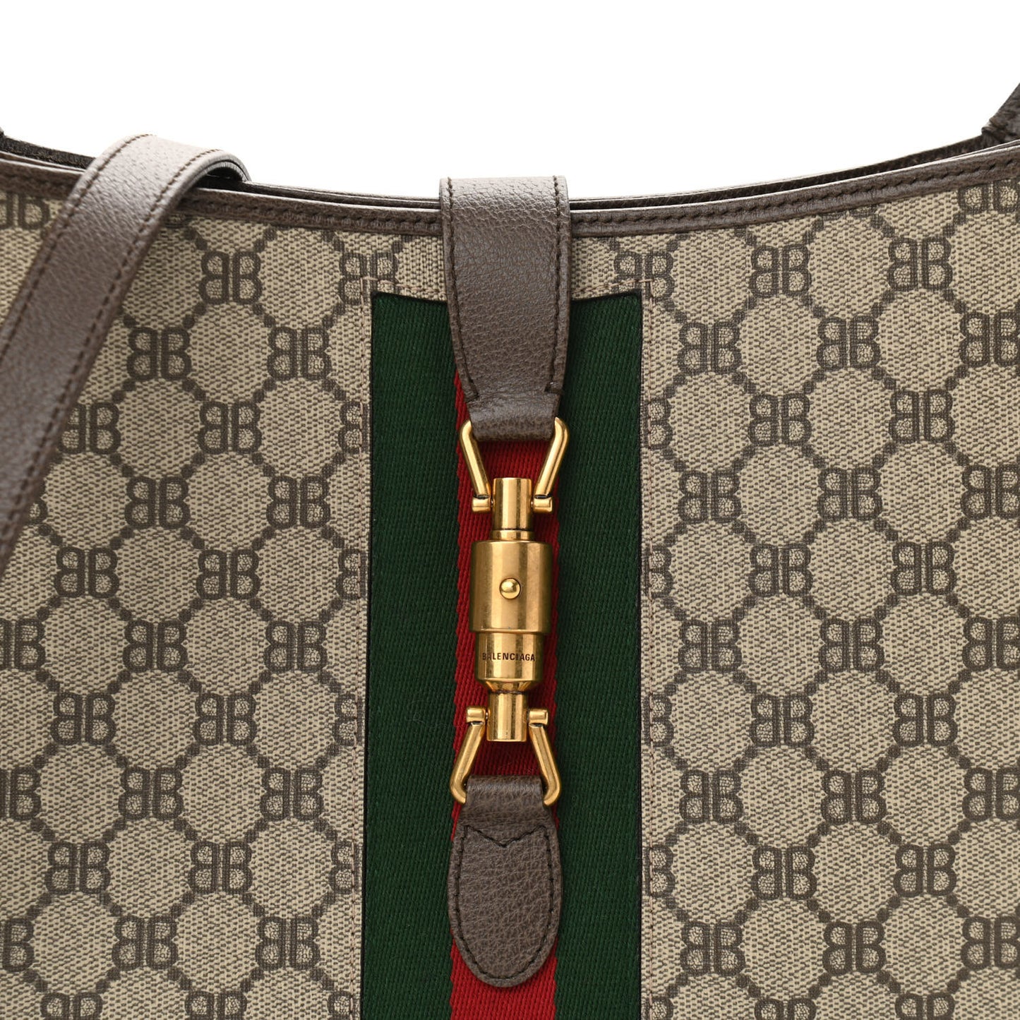 X BALENCIAGA Supreme Monogram Calfskin Web Medium Jackie 1961 Hobo Beige Ebony