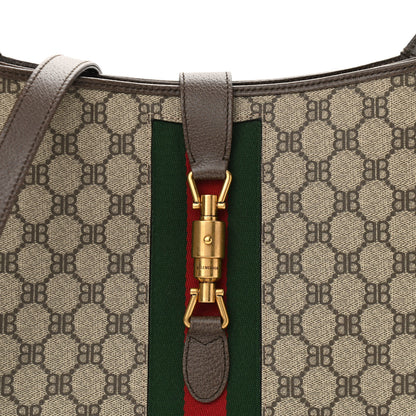 Gucci X BALENCIAGA Supreme Monogram Calfskin Web Medium Jackie 1961 Hobo Beige Ebony 7 of 10