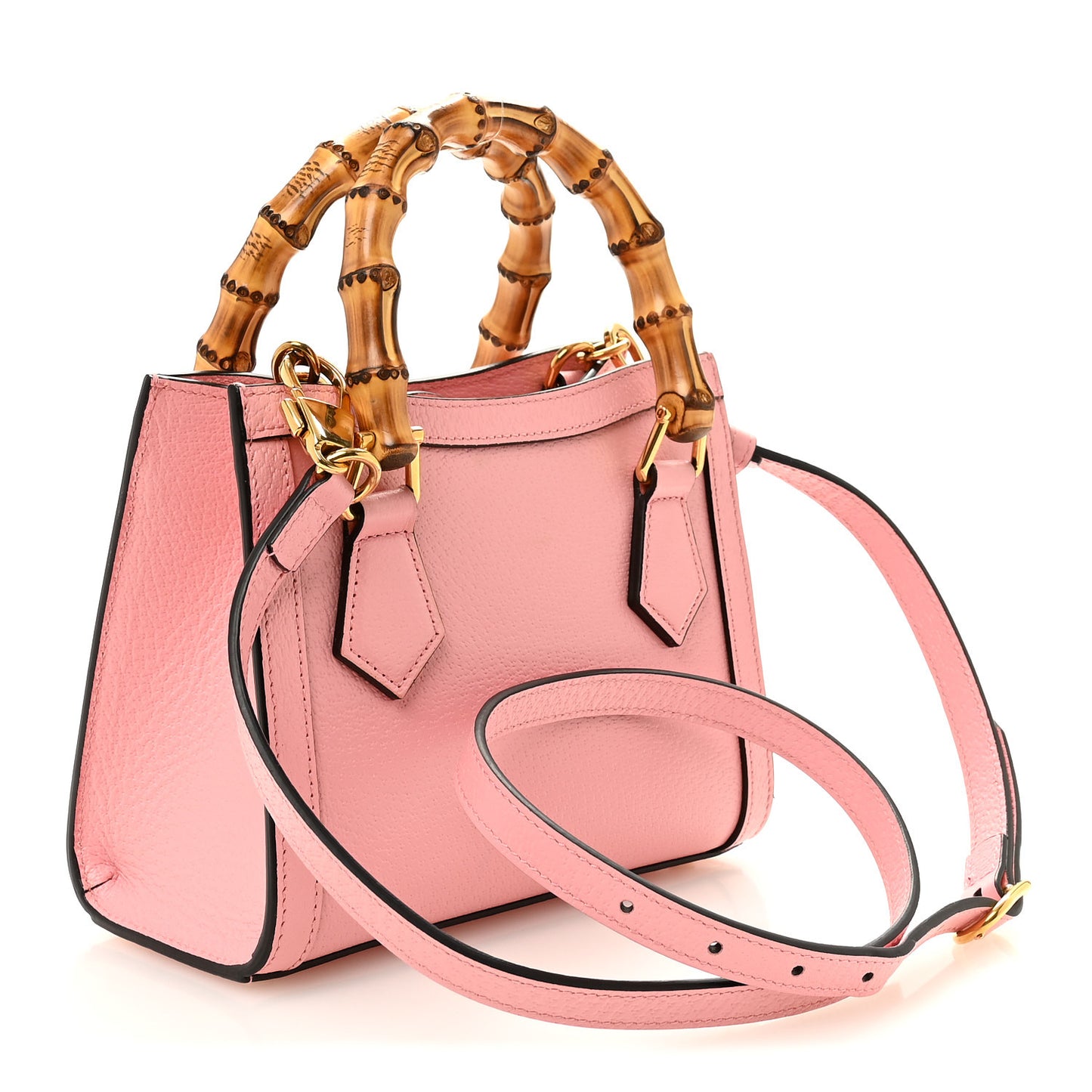 Textured Dollar Calfskin Web Mini Diana Tote Bag Wild Rose Black
