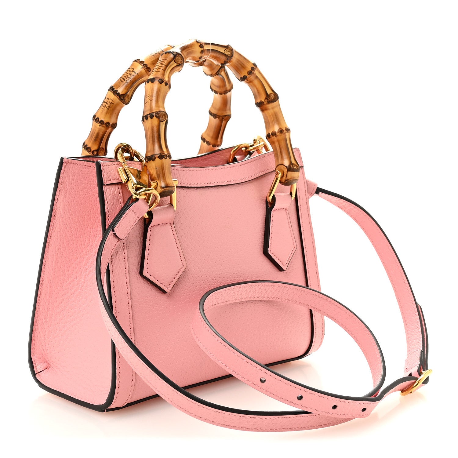 Gucci Textured Dollar Calfskin Web Mini Diana Tote Bag Wild Rose Black 3 of 11