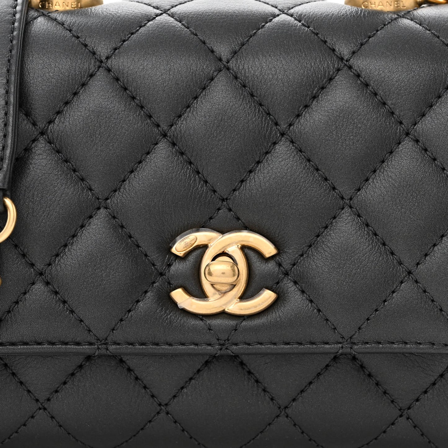 Calfskin Strass Quilted Extra Mini Coco Handle Flap Dark Grey