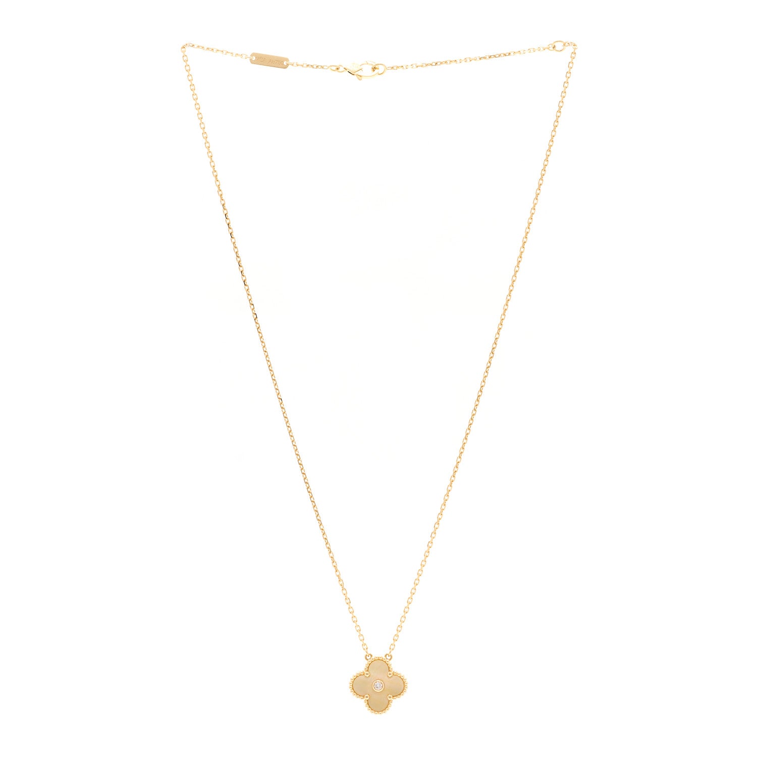 Van Cleef & Arpels 18K Yellow Gold Diamond Yellow Mother of Pearl Vintage Alhambra Pendant Necklace 3 of 5