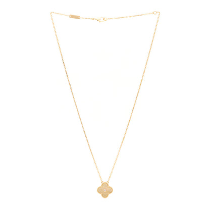 Van Cleef & Arpels 18K Yellow Gold Diamond Yellow Mother of Pearl Vintage Alhambra Pendant Necklace 3 of 5