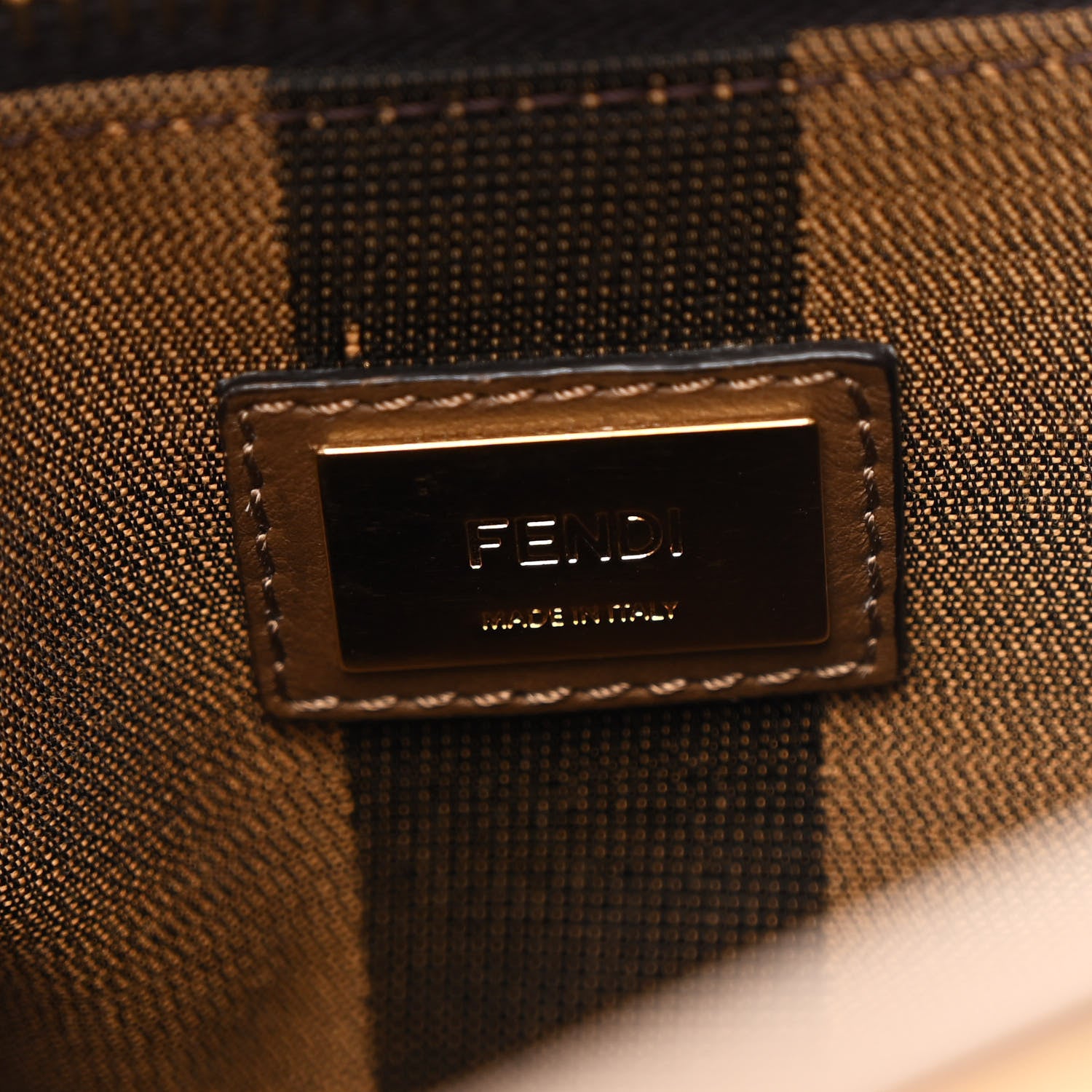 Fendi Vitello Seta Fabric Jacquard Pequin Medium Peekaboo Iconic Satchel Foresta Tobacco 5 of 9