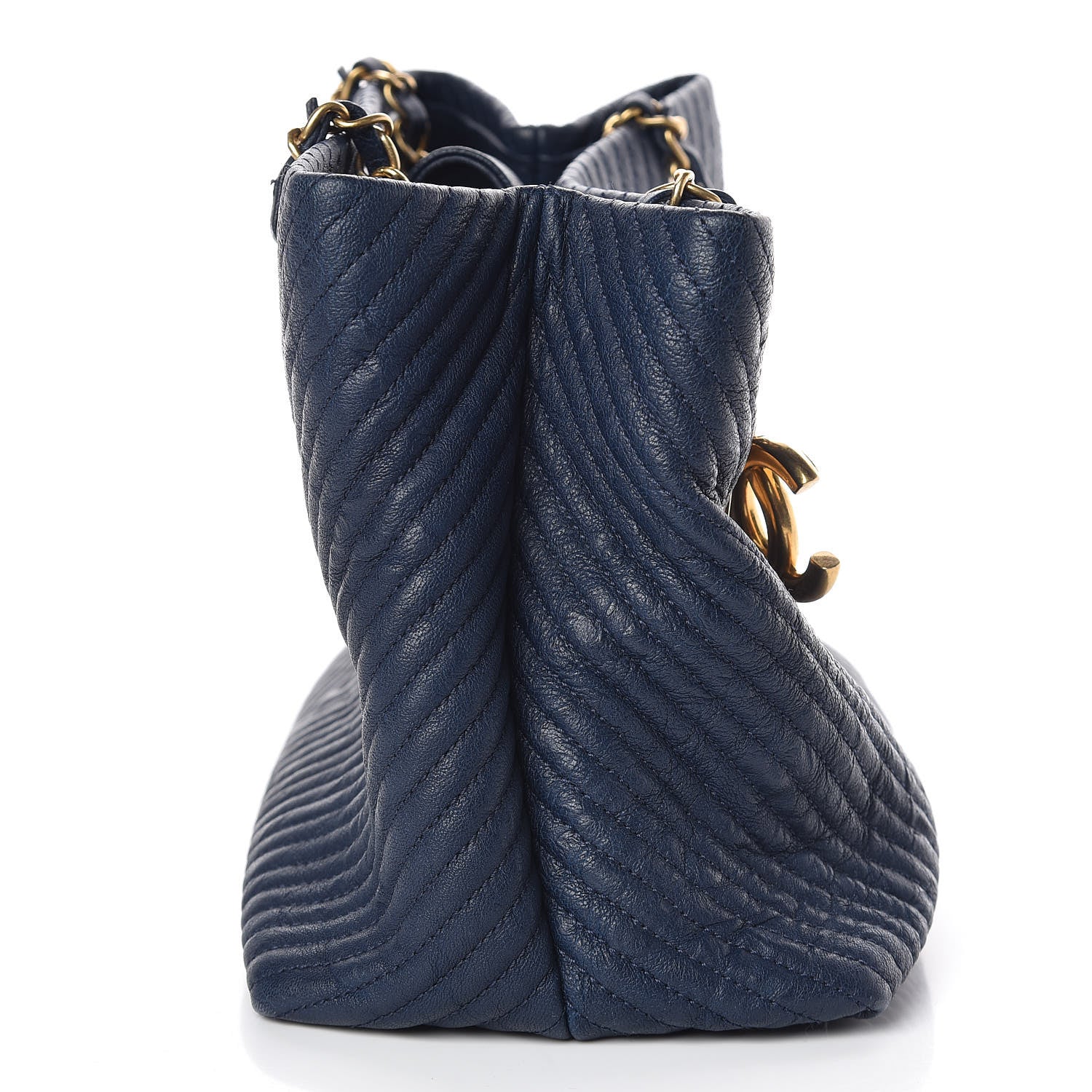 Chanel Wrinkled Lambskin Chevron Quilted Surpique Tote Navy Blue 11 of 13