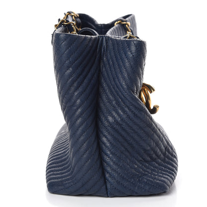 Chanel Wrinkled Lambskin Chevron Quilted Surpique Tote Navy Blue 11 of 13
