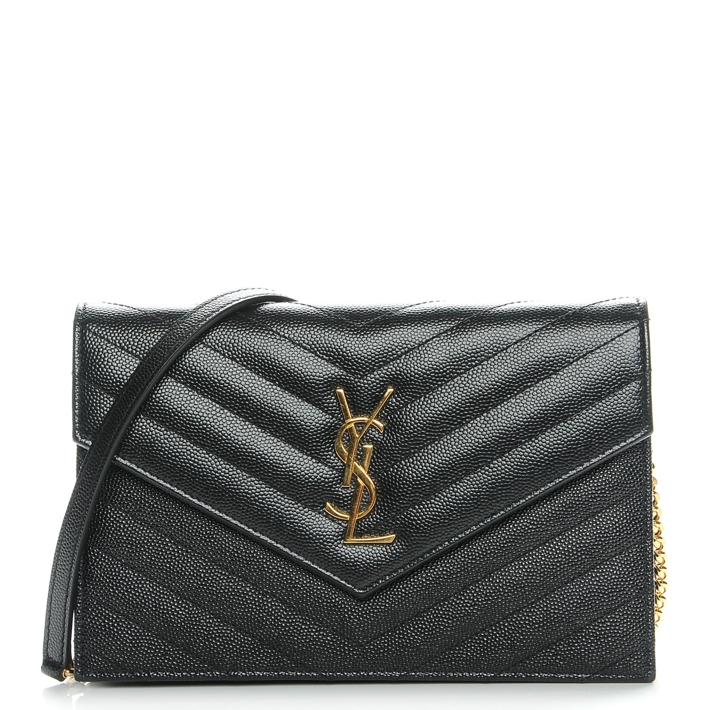 Grain De Poudre Matelasse Chevron Monogram Envelope Chain Wallet Black