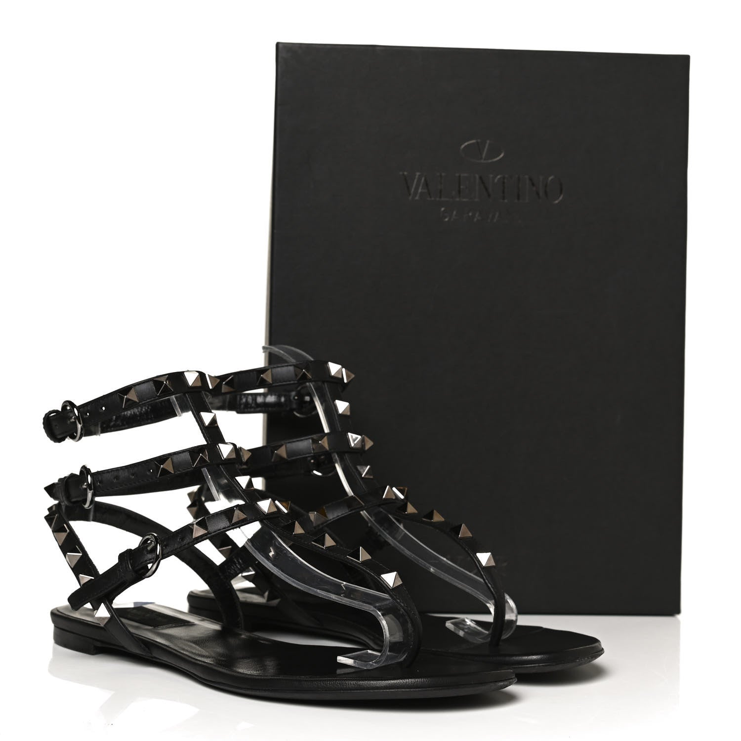Valentino Garavani Nappa Rockstud Ankle Strap Flat Thong Sandals 37.5 Black 12 of 12