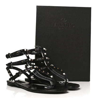 Valentino Garavani Nappa Rockstud Ankle Strap Flat Thong Sandals 37.5 Black 12 of 12