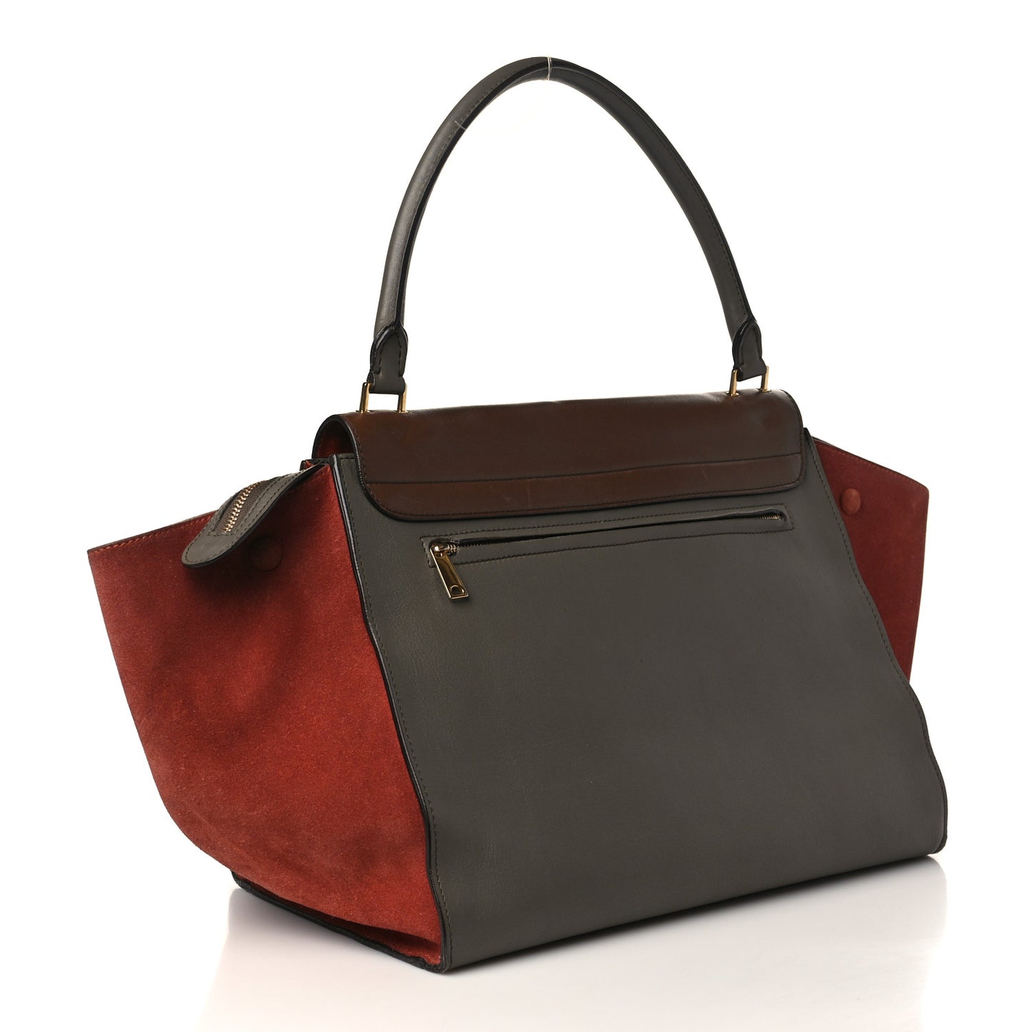 Calfskin Suede Large Tri-Color Trapeze Terracotta