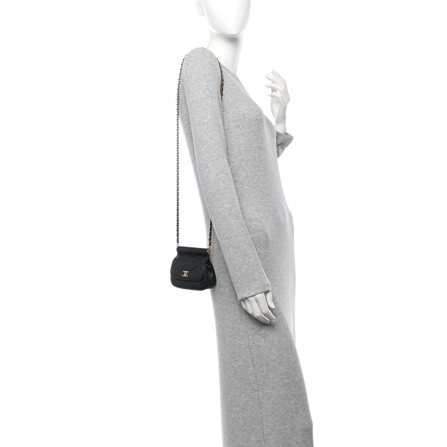 Caviar Quilted Mini Flap Clutch With Chain Black