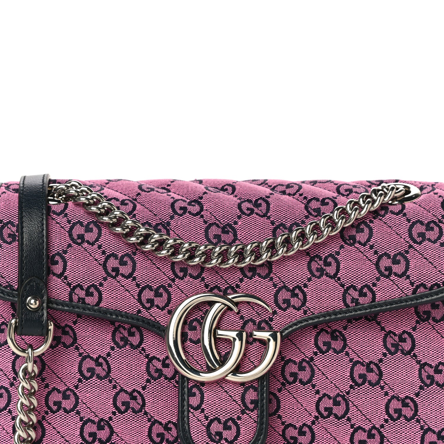 Gucci Monogram Multicolor Matelasse Diagonal Small GG Marmont Shoulder Bag Pink Blue 8 of 11