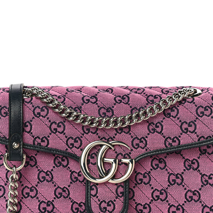 Gucci Monogram Multicolor Matelasse Diagonal Small GG Marmont Shoulder Bag Pink Blue 8 of 11