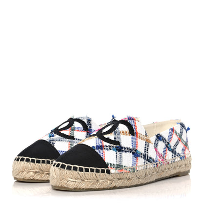 Chanel Tweed Grosgrain CC Espadrilles 39 White Blue Pink Green Black 3 of 8
