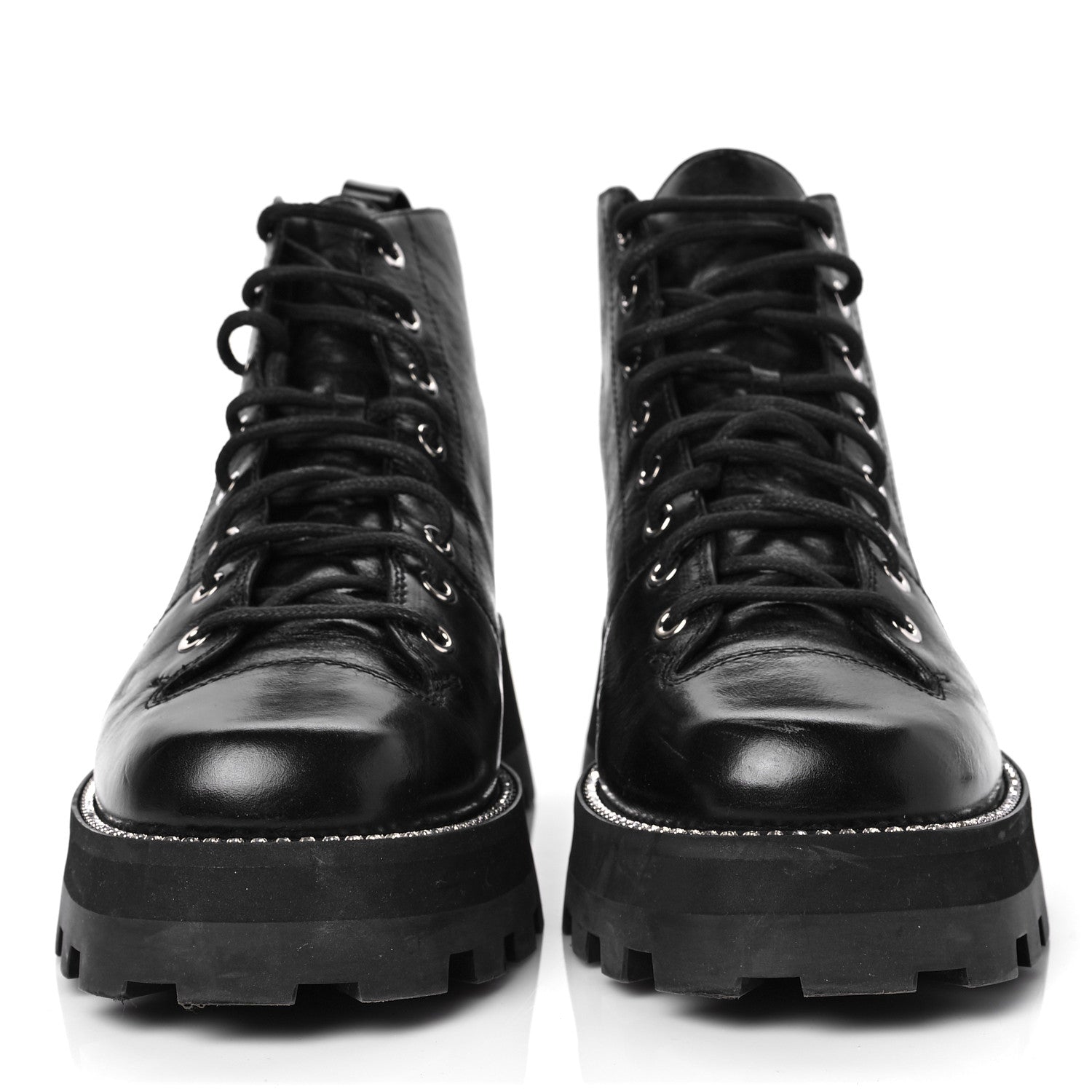 Jimmy Choo Calfskin Crystal Embellished Colby Combat Boots 41 Black 2 of 6