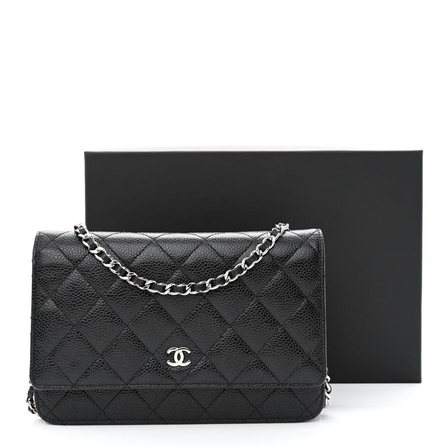 Caviar Quilted Wallet on Chain WOC Black
