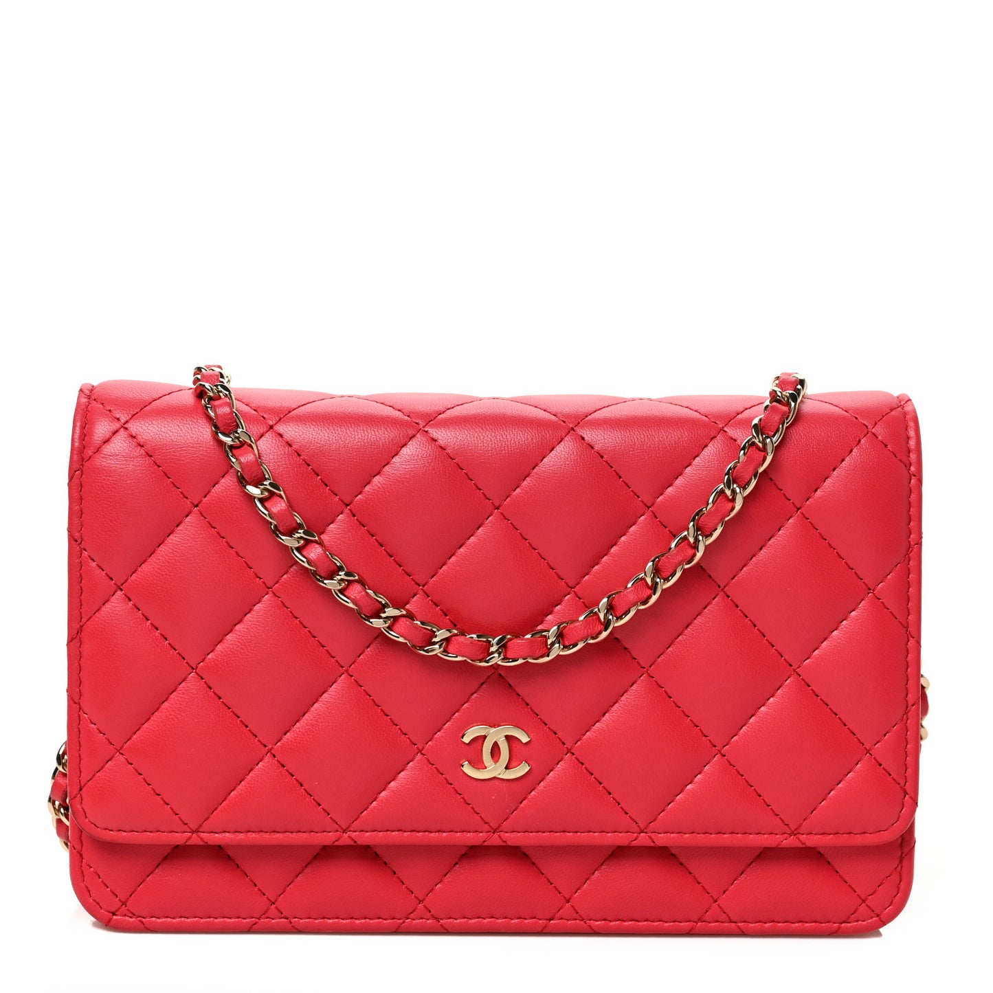 Lambskin Quilted Wallet On Chain WOC Red