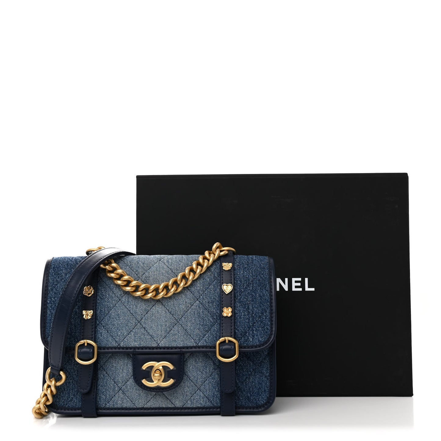 Washed Denim Quilted Messenger Flap Blue