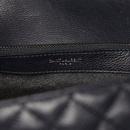 Saint Laurent Calfskin Mixed Matelasse Triquilt Large Monogram Envelope Satchel Deep Marine 7 of 25