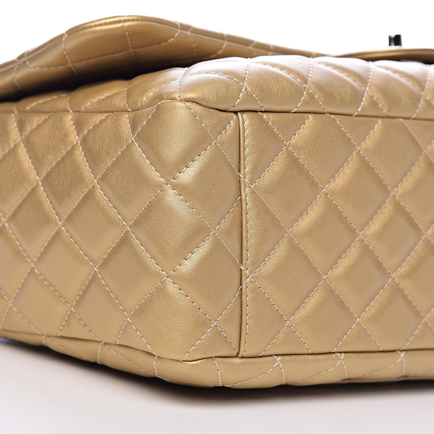 Metallic Calfskin Quilted Small XXL Travel Flap Bag Gold