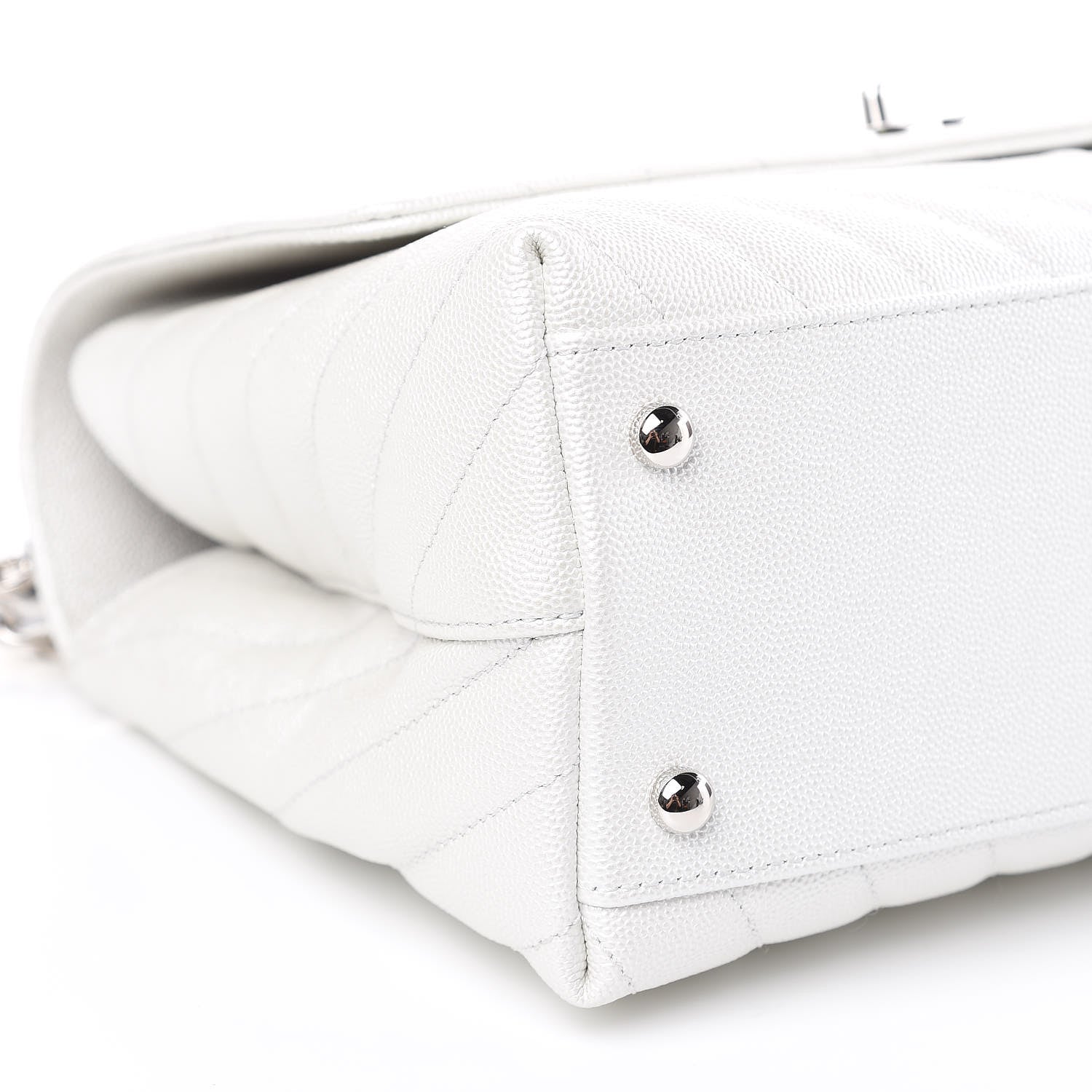 Chanel Iridescent Caviar Chevron Quilted Small Coco Handle Flap White 8 of 10