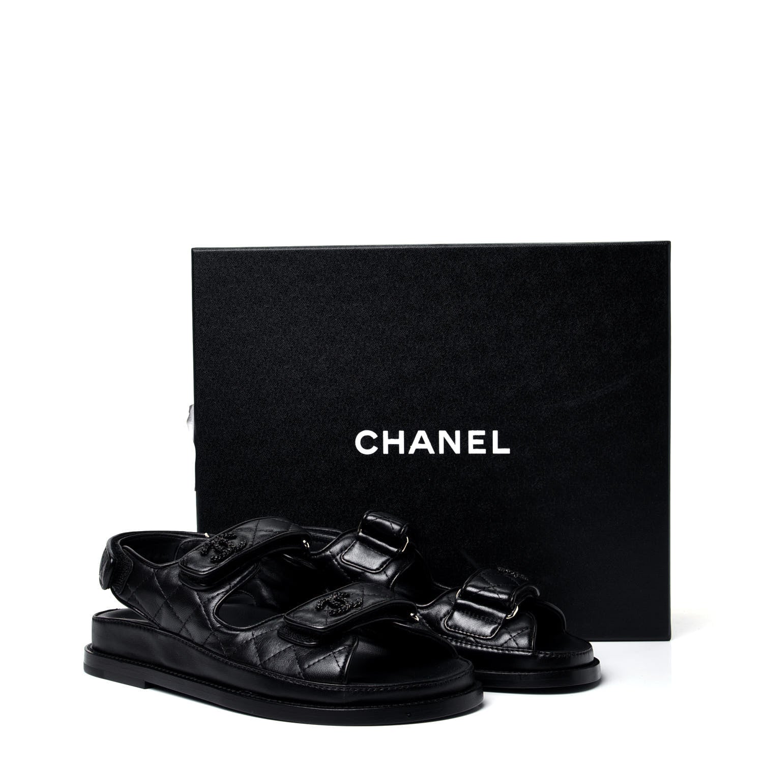 Chanel Lambskin Velcro Dad Sandals 36 Black 10 of 10