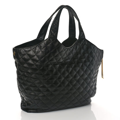 Saint Laurent Lambskin Quilted Maxi Icare Shopping Tote Black 4 of 9