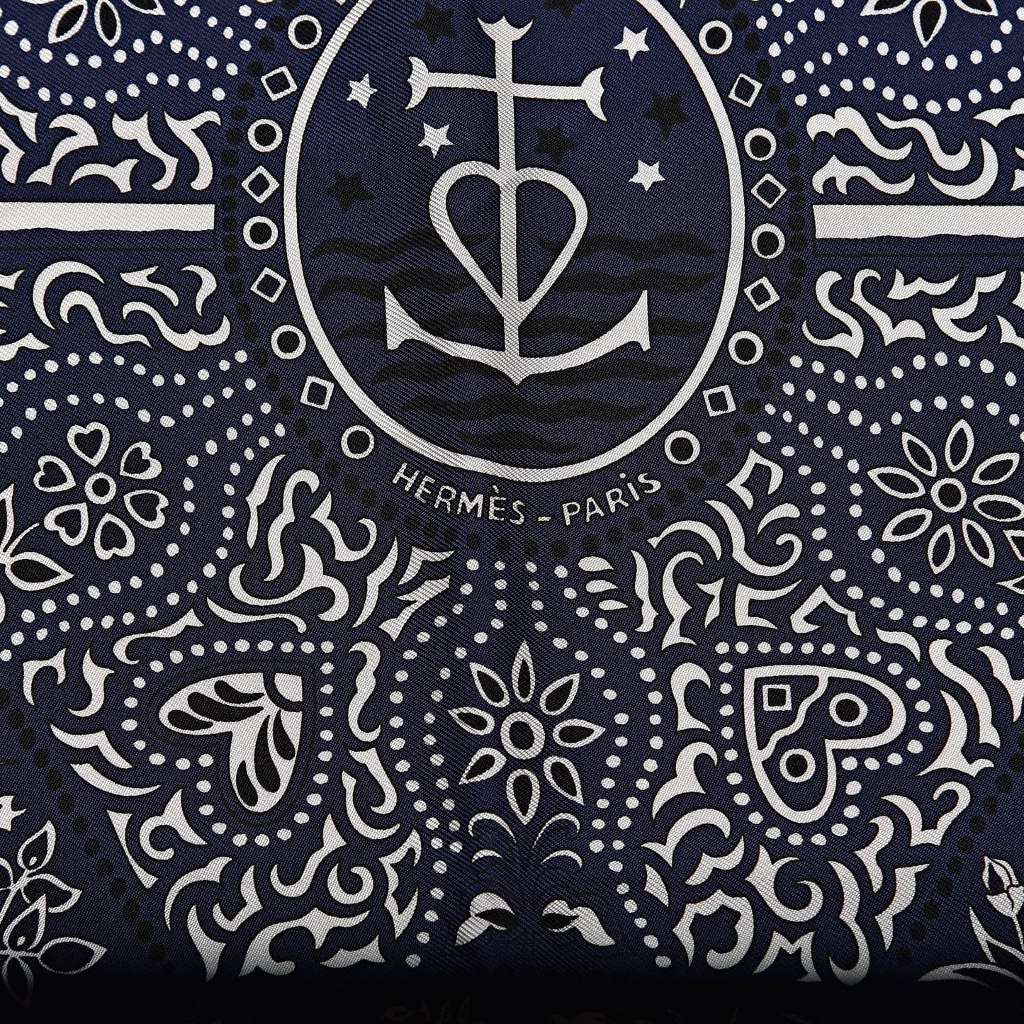 Silk Entre Ciel Et Mer Bandana Scarf 55 Marine White Black