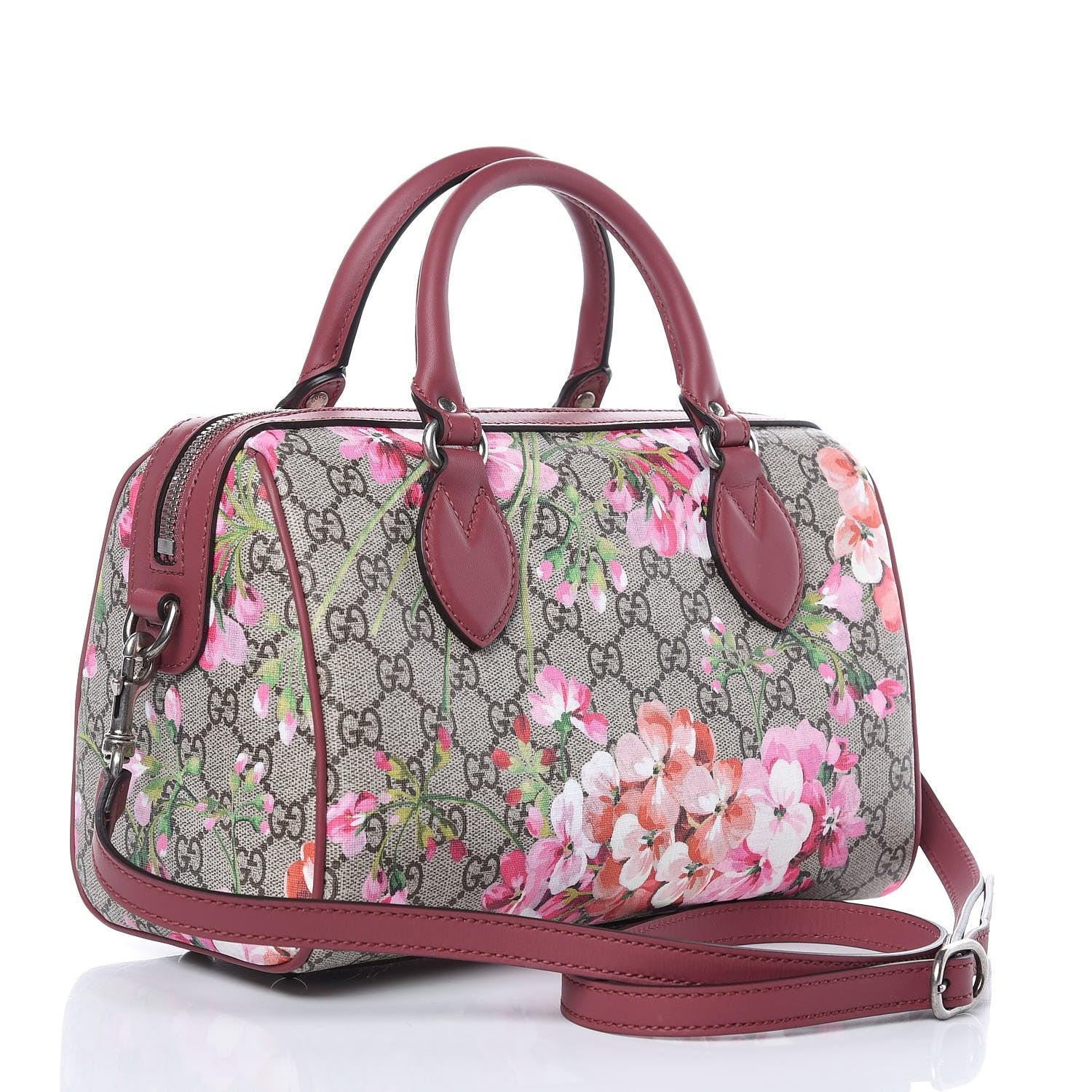 Gucci GG Supreme Monogram Blooms Small Boston Beige Multicolor Dry Rose 3 of 10